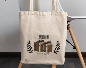 Anti Social Book Club Tote Bag, Book lovers tote bag, Gift for Book Lovers, Bookworm Tote Bag, Gift Bookworm tote bag, Gift for Introverts