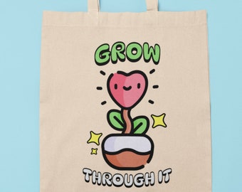 Grow Through It Tote Bag, Tote Bag Canvas, Tote Bag, Cute Tote Bag, Aesthetic Tote Bag, Book Lover Gift, Trendy Tote Bag, Bookish Tote Bag