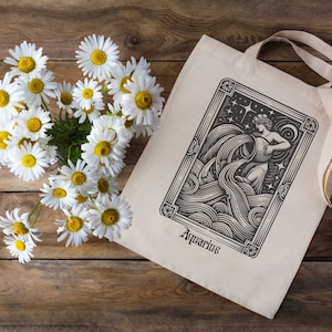 Sac fourre-tout VERSEAU signe du zodiaque, horoscope du zodiaque, sac fourre-tout esthétique, sac fourre-tout artistique, sac fourre-tout tendance, cadeau signe du zodiaque