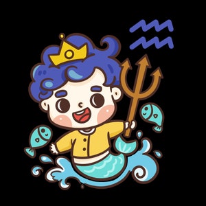 Cute Zodiac Sign Aquarius Baby Drawing - Digital File | Personalized Zodiac Illustration