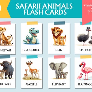 20 Safari Animals Flash Cards, Montessori Materials, Educational Printable Cards, Zoo Animals Flash Cards, Printable Cards preschool Toys