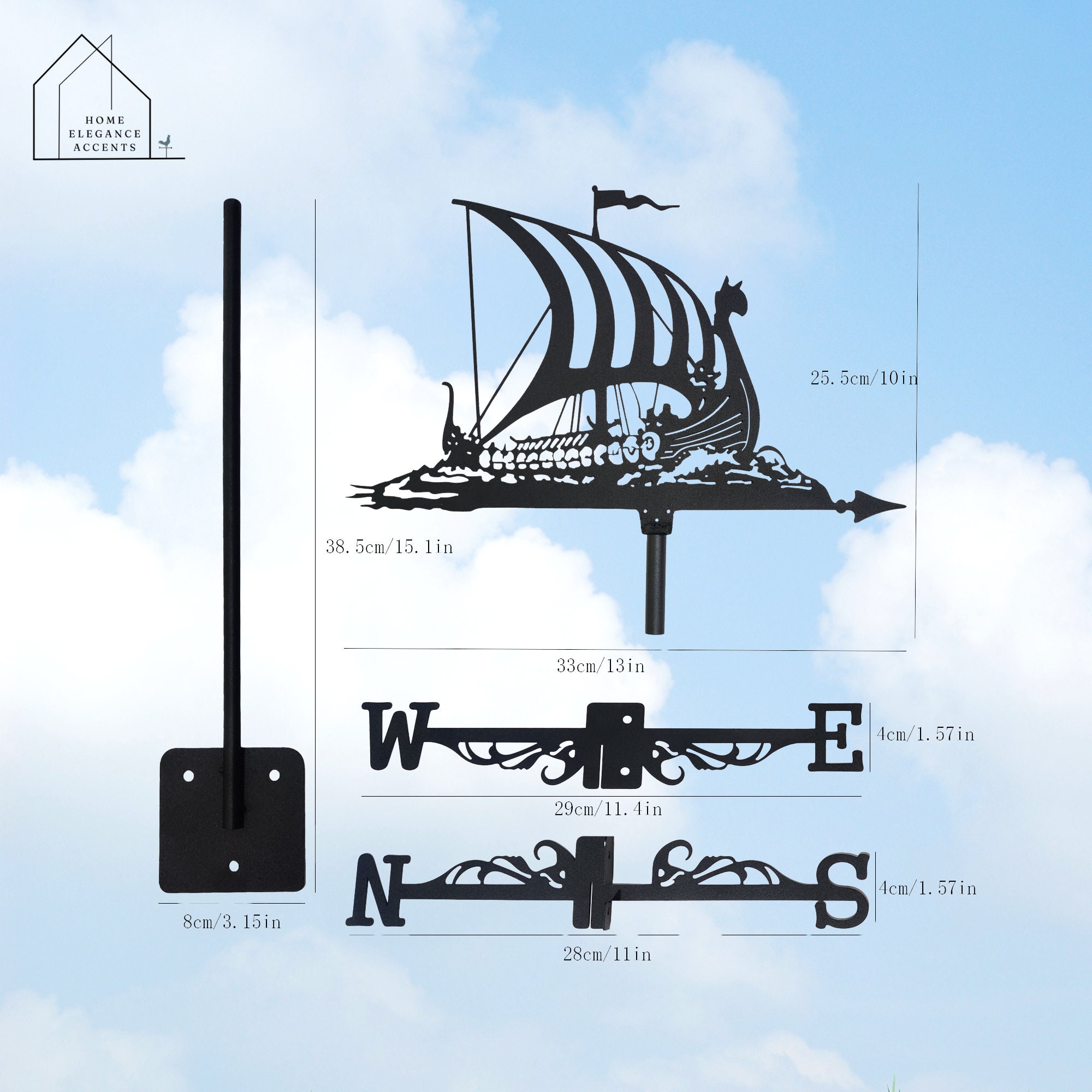 Sailboat Weathervane Nautical Outdoor Decor for Roof, Yard, and