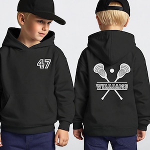 Custom Name Lacrosse Youth Hoodie Sweatshirt/ T-Shirt, Unisex Lacrosse boys girls Hoodie, Personalized Gift Lacrosse Player Front and Back