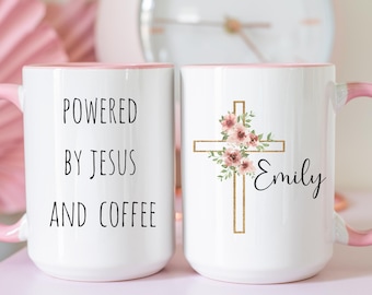 Personalized Floral Cross Mug, Christian Gift for Women