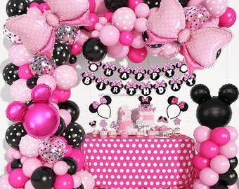 Birthday Party Decorations for girls Balloon Set Happy birthday Banner Mouse ears party supplies, Pink Balloons for girls birthday Banner
