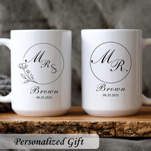 Personalized Mr and Mrs Coffee Mugs, Custom Mr Mrs Coffee Mugs, Husband and Wife Mugs, New Bride and Groom Set, New wife Gift, Couples Gift