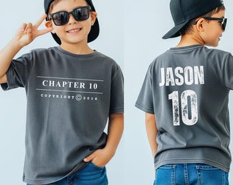 Custom 10th birthday shirt for boys, Custom name and age Birthday Boy Shirt Front and Back, Tenth Birthday Party Shirt.
