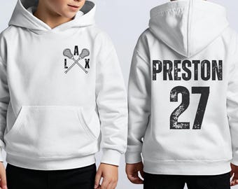 Custom Lacrosse Hoodie or T-Shirt Kids, Custom Lacrosse player name & number, Custom LAX T-shirt, Customized Lacrosse Gift Youth hoodies.
