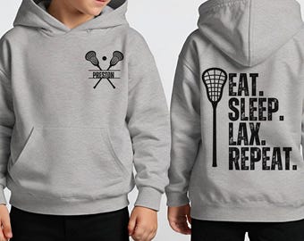 Lacrosse Hoodie or Shirt for kids with custom name, LAX boys girls Hoodie, Personalized Gift for LAX Player Pocket Design Hoodie Front-Back