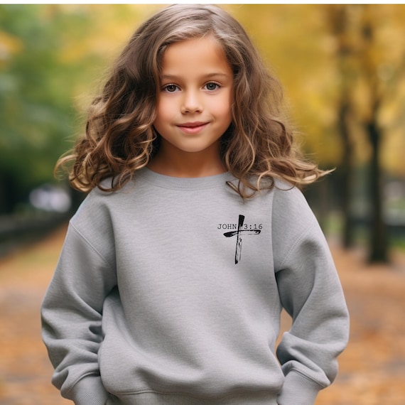 Christian sweatshirt youth, Cross Youth Crewneck Sweatshirt John 3.16, Bible verse sweater, Bible youth sweater, religious sweatshirt Gift