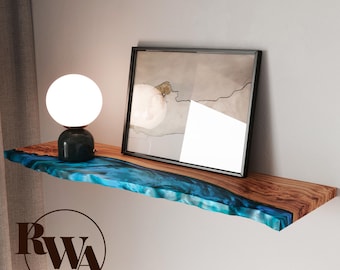 Live Edge Floating Shelf in epoxy resin & wood – custom wall shelf for kitchen, bar, bedroom, bathroom or nursery