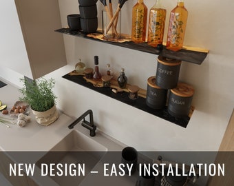 Live edge floating shelves from black epoxy and wood – Custom shelves for kitchen, living room, bar or office