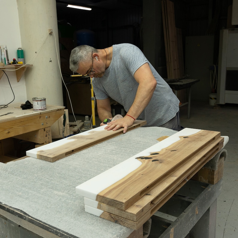 Modern Epoxy Resin & Wood Console Table Live Edge Narrow Entryway Table