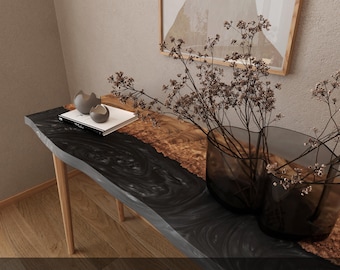 Black Live Edge Console Table | Minimalist Elm Knotted Wood Narrow Table | Handmade Hallway Table | Live Edge Desk | Modern Furniture