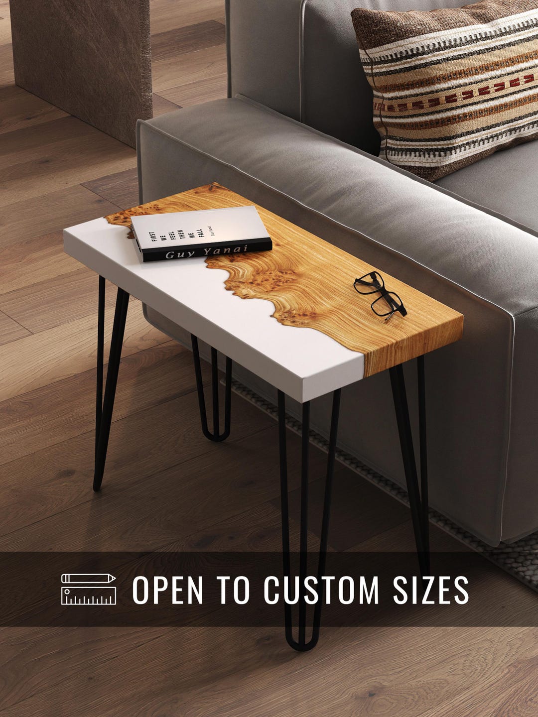 Unique White Epoxy Resin & Wood Side Table | Handcrafted End Table ...