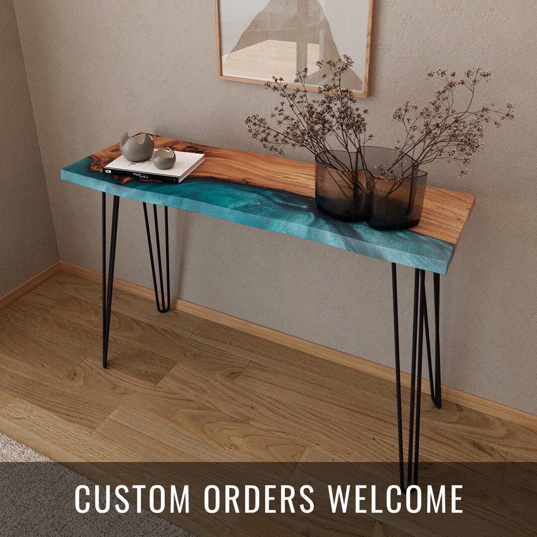 Modern Epoxy Hallway Table Live Edge | Wooden Narrow Console Table ...