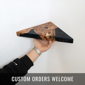 Minimalist Floating Corner Shelf, Epoxy & Wood Wall Mounted Shelf for Home Decor. Custom size/color, easy to install. Gift for grandma, mom