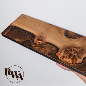 Exclusive Burl Wood Wall Shelf with Brown Epoxy - floating shelves for living room under tv