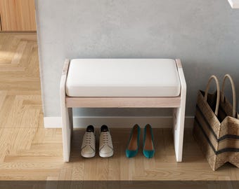 Modern Upholstered Bench With Shoe Storage | Shoe Organizer Rack | Small Wooden Entryway Bench With Cushion for home improvement, office