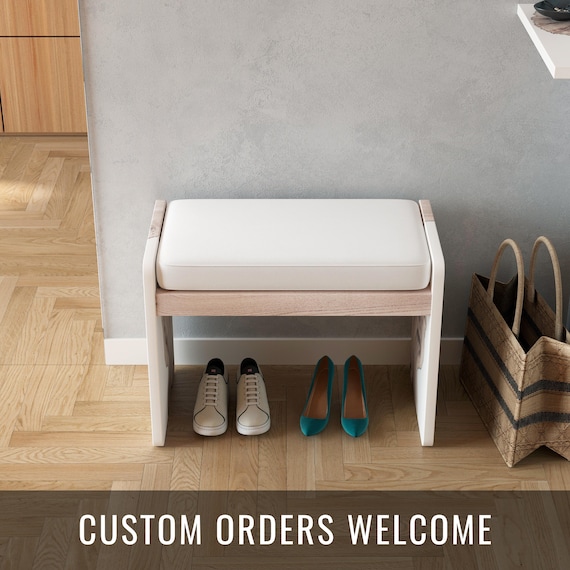Modern Upholstered Bench With Shoe Storage | Shoe Organizer Rack | Small Wooden Entryway Bench With Cushion for home improvement, office