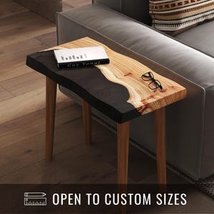 Unique Black Side Table | Small Coffee Table | End Table | Live edge table for bedroom, living room, entryway made of epoxy resin & wood