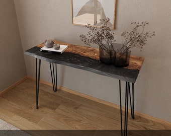 Modern Epoxy Resin & Wood Console Table live edge | Narrow Entryway Table Handmade | Accent furniture for hallway, living room or office