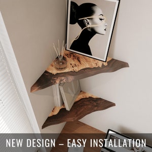 Brown Epoxy & Wood Corner Shelf | Floating shelves on the wall as home decor, housewarming gift | Corner plant stand | Wall wood shelf