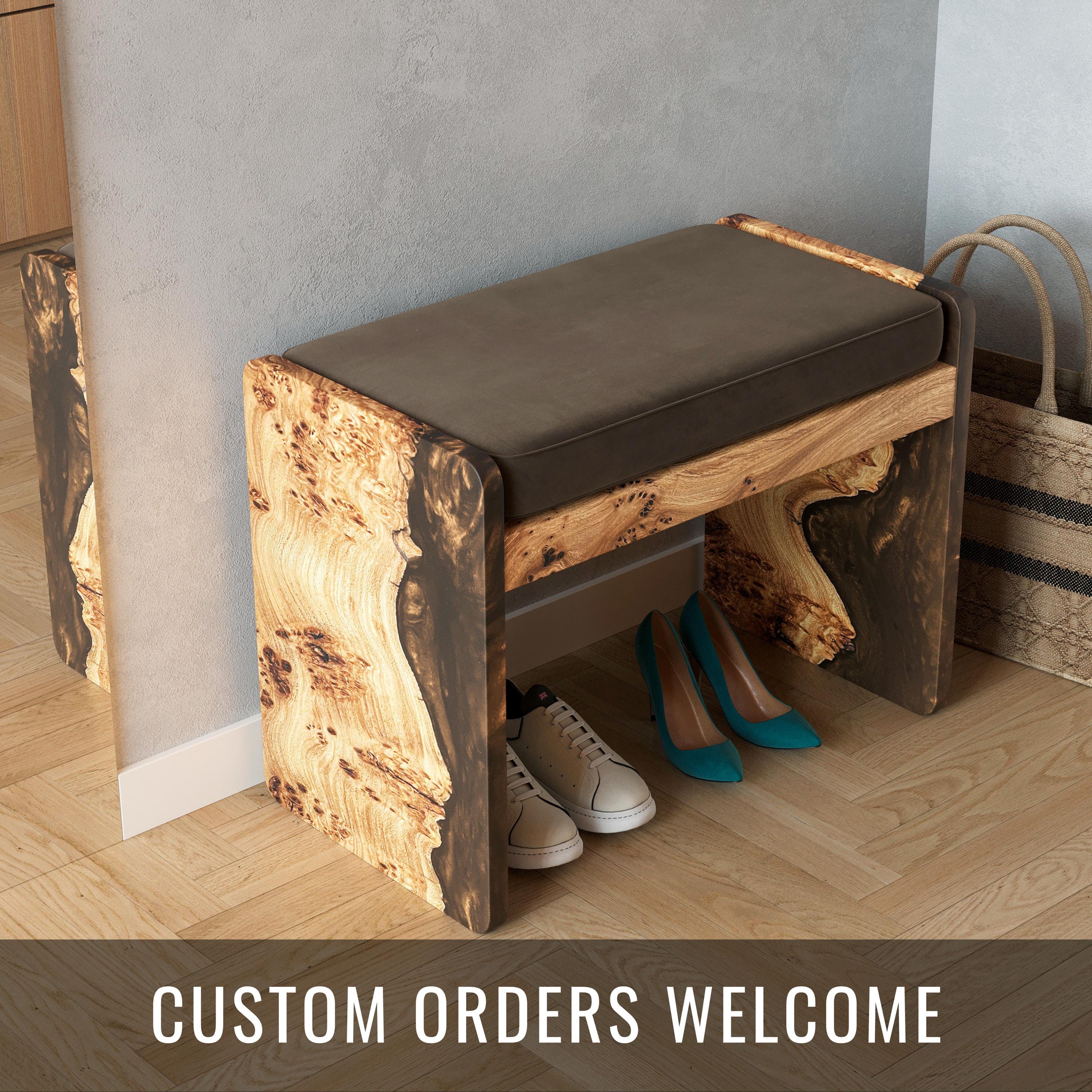 Wooden Entryway Bench | Shoe Organizer | Hallway Unit | Hall Stand | Brown Epoxy & Wood Bench for apartment, office decor | New Home Gift