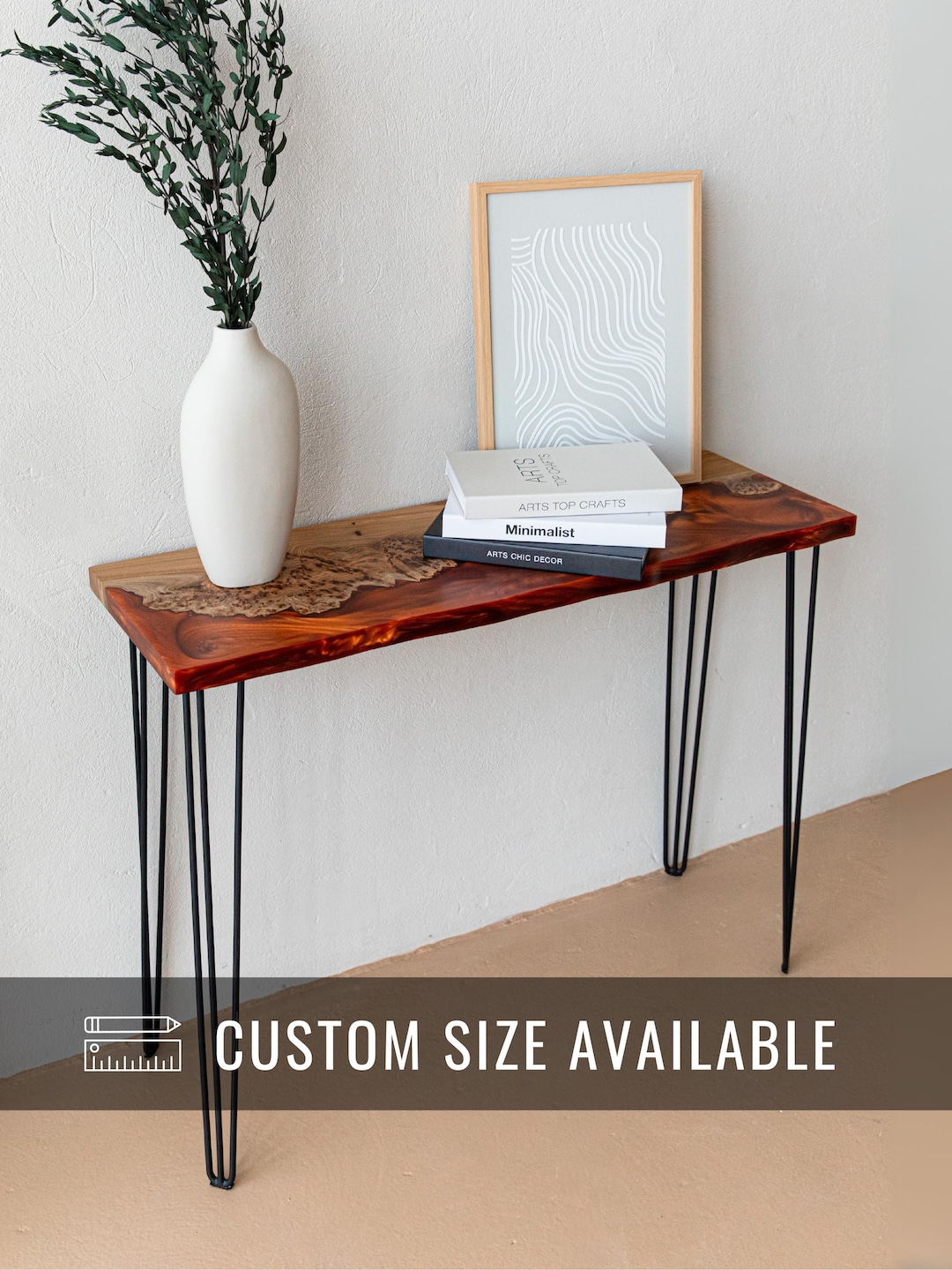 Modern Live Edge Wood Table | Narrow Console Table | Elm Wood Entryway ...