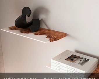 White Floating Shelf for Decor – wooden shelves made of solid wood and epoxy. Display shelf for living room, bar, bathroom, kitchen decor