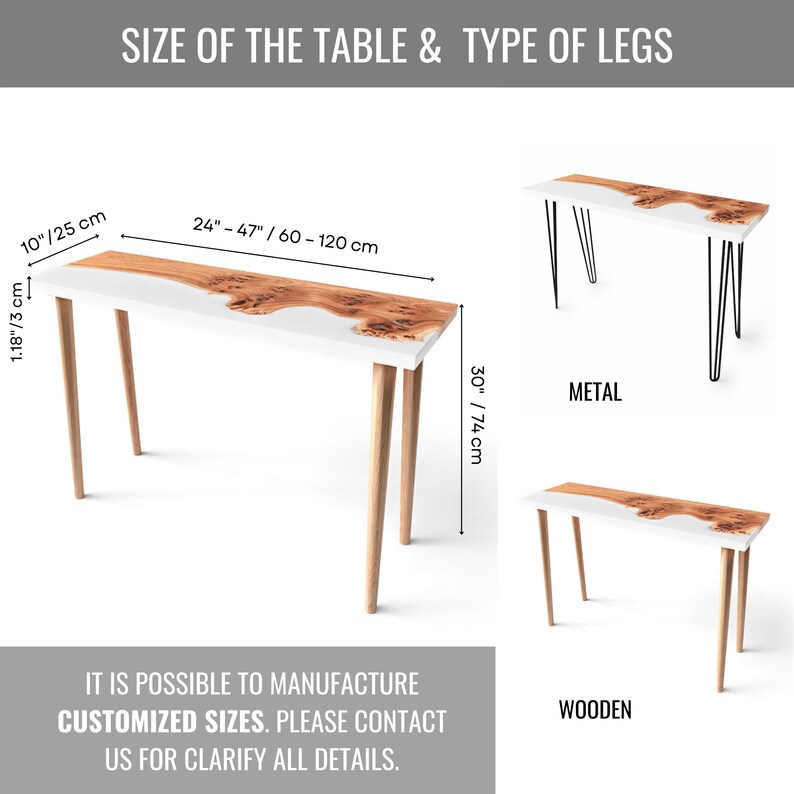 Modern Epoxy Resin & Wood Console Table Live Edge Narrow Entryway Table