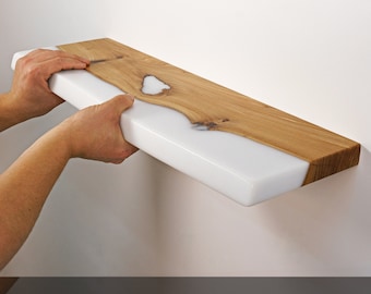 Custom order of 2 shelves with 3 hooks (2 corner shelves in wood & white epoxy (24 cm x 28 cm, 19 cm x 23 cm)