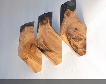 Wood & Epoxy Modern Wall Coat Hook – unique wall mounted hooks for entryway home decor, decorative hooks, utility hook, towel hook, hat hook