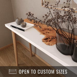 Unique Narrow Console Table | White Resin Table Top With Elm Wood | Handmade Furniture For Cozy Home And Office | Minimalist Live Edge Table