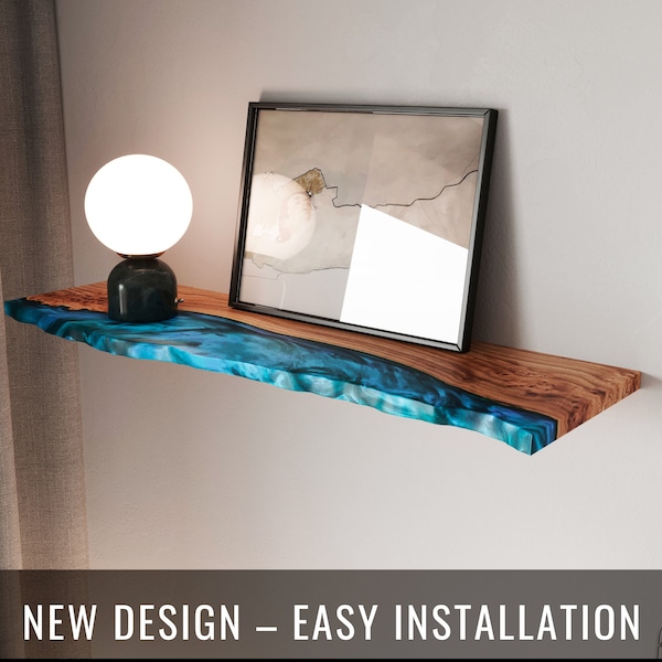 Live Edge Floating Shelf of epoxy resin & wood – custom wooden shelves for kitchen, bar or bedroom