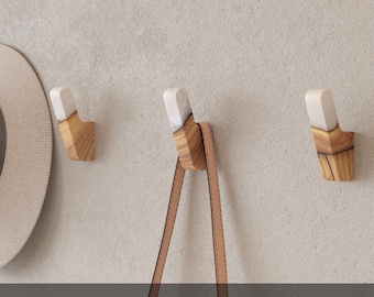 Artistic Decorative Wood Wall Coat Hooks – white coat rack wall mount. Art deco wall hooks for entryway, office, spa, bathroom, wardrobe