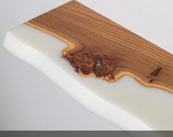 Small Live Edge White Shelf - wall hanging floating shelves as minimalist white wall decor for modern apartment, office, salon or reception