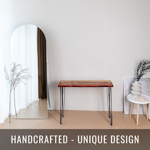 Modern Live Edge Wood Table | Narrow Console Table | Elm Wood Entryway Table With Epoxy | Apartment & Office Decor Furniture Handmade