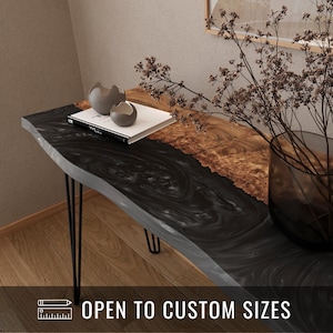 Artistic Live Edge Console Table | Sturdy Elm Wood Table Top With Black Resin | Narrow Console Table For Modern Minimalist Apartment Decor