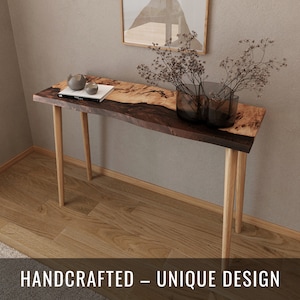 Hallway Console Table Narrow from Epoxy & Wood | Modern Live Edge End Table | Handmade furniture for entryway, living room, office, cabinet