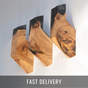 Natural Wood & Epoxy Black Wall Coat Hooks – unique wall mounted hooks for entryway home decor. Towel hooks set for bathroom, spa, kitchen
