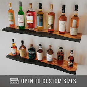 Live edge Black floating shelves for bar, pub, kitchen decor – Wood & Epoxy wall hanging shelf, Mug display shelf, bar shelf