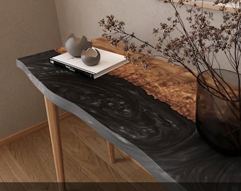Black Live Edge Console Table | Minimalist Solid Wood Narrow Table | Handmade Hallway Table | Live Edge Desk | Modern Furniture