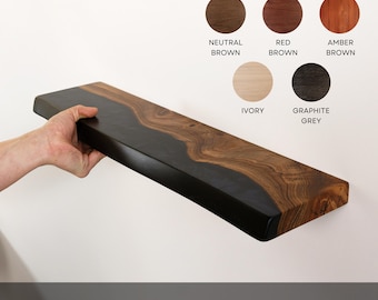 Live edge Black floating shelves – Modern Wood & Epoxy shelf for bathroom, bedroom, living room, nursery. Display shelf for bookshelf decor