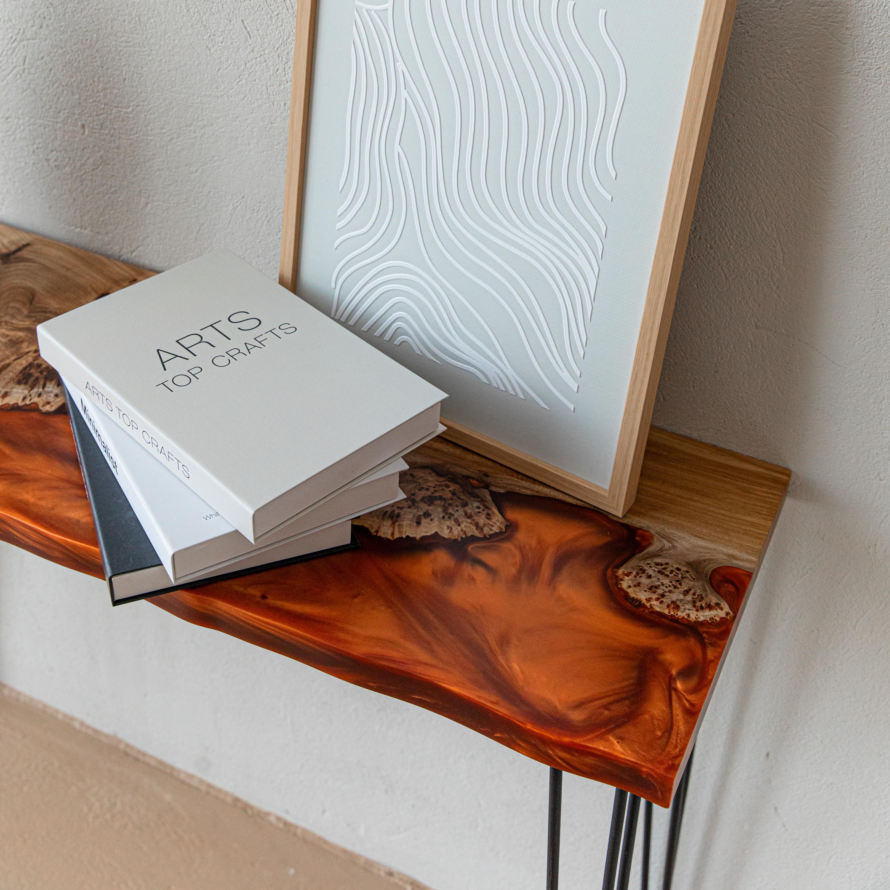 Artistic Live Edge Table | Wooden Narrow Console Table With Blue Epoxy ...