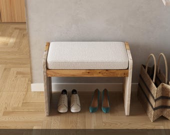 Wooden Entryway Bench In Epoxy & Wood | Shoe Storage And Organization | Upholstered Bench for apartment decor | Foyer, hallway bench