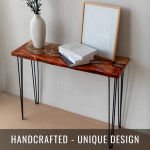Handmade Live Edge Console Table | Narrow Table | Minimalist Accent Furniture For Bedroom, Hallway, Living Room | Elm Wood & Epoxy Desk