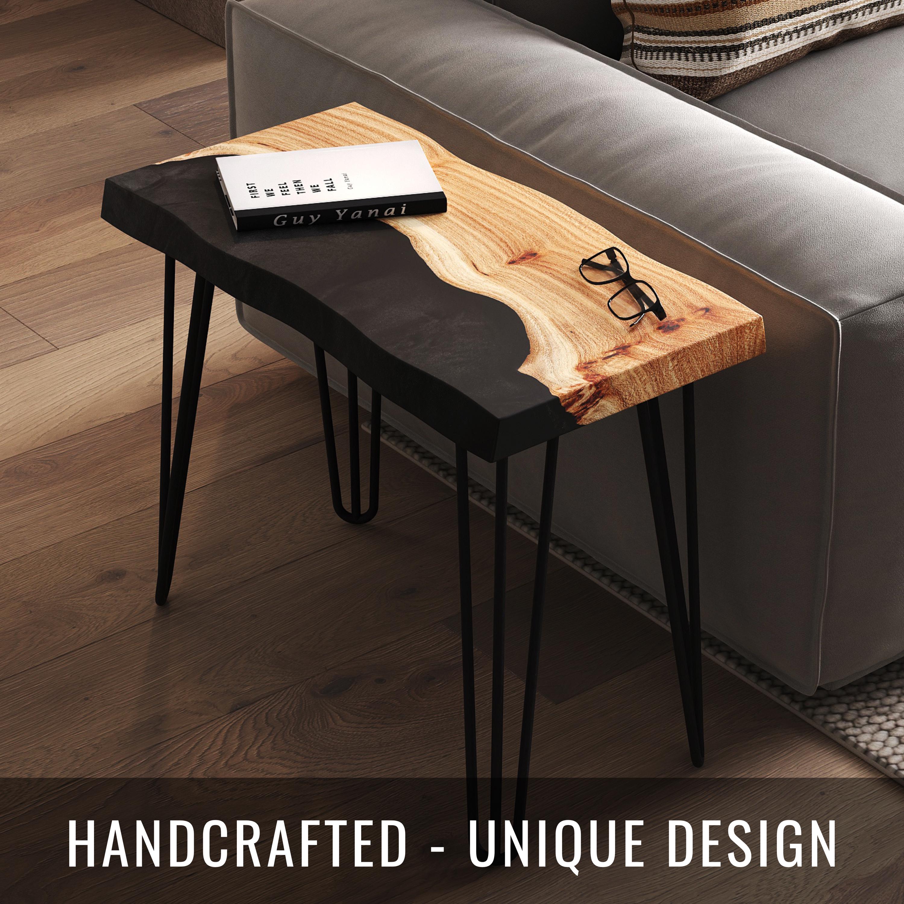 Modern Epoxy & Wood Sofa Table | Rustic wooden side tables for entryway, living room and bedroom | Handmade furniture | Live edge table