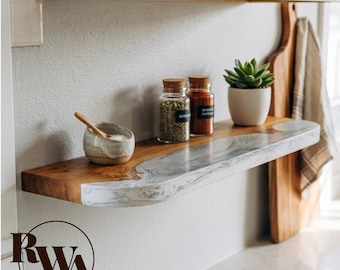 Curved Arcanid Stone Shelf with Solid Wood - rounded edge floating shelves for kitchen and dining room