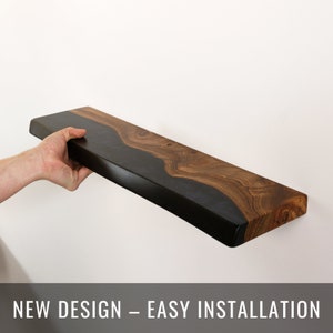 Live edge Black floating shelves –  Modern Wood & Epoxy shelf for bathroom